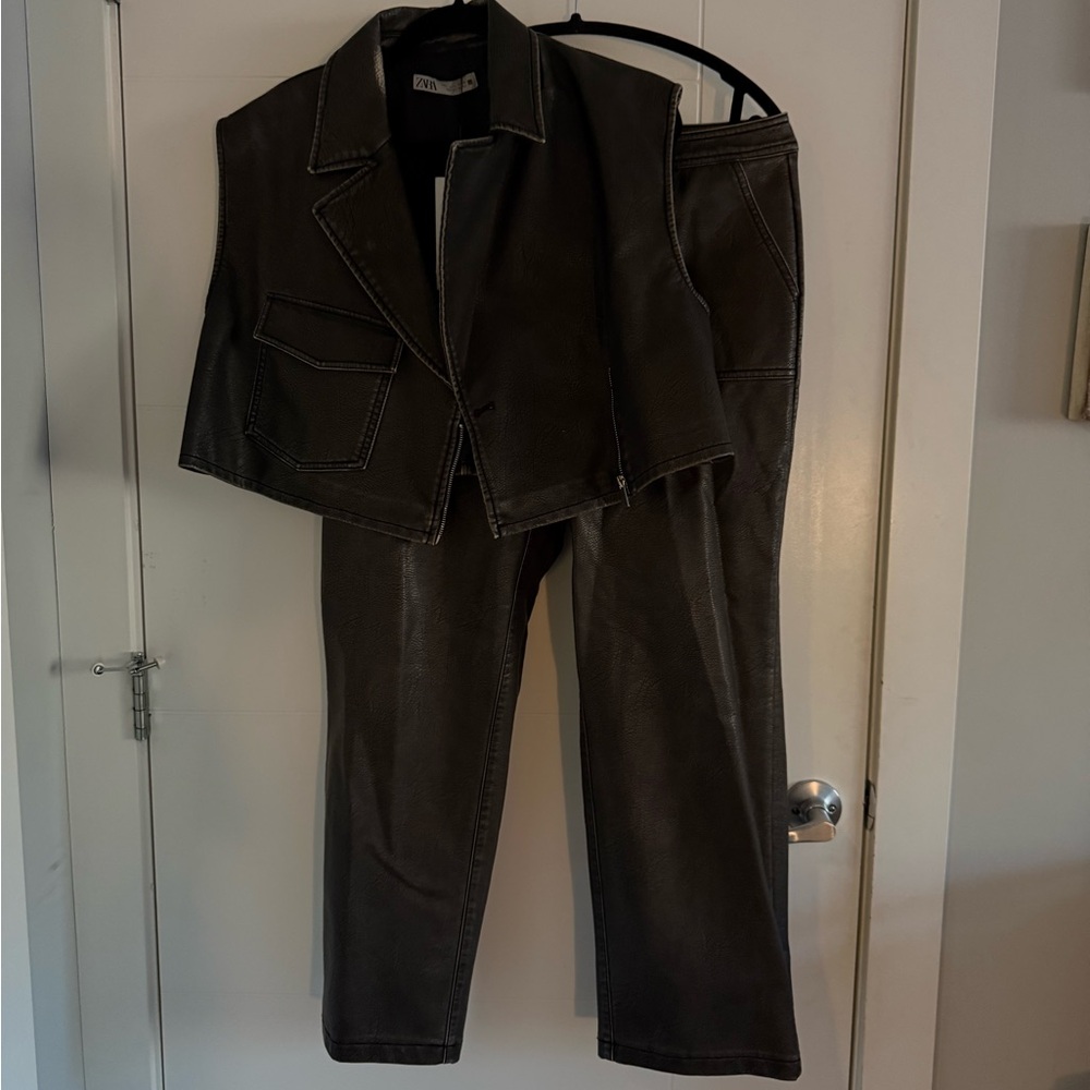 Zara Distressed Leather Vest and Pant Set